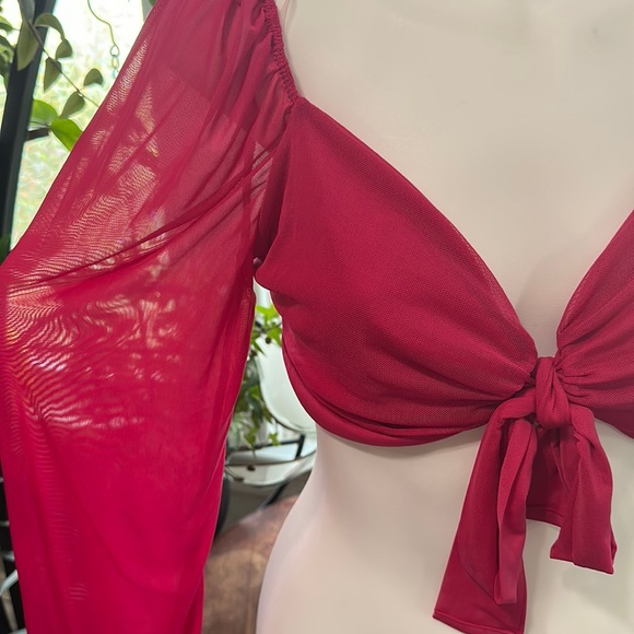 NWOT Barbie Pink Retro Mesh Tie Front Shrug - Picture 2 of 2